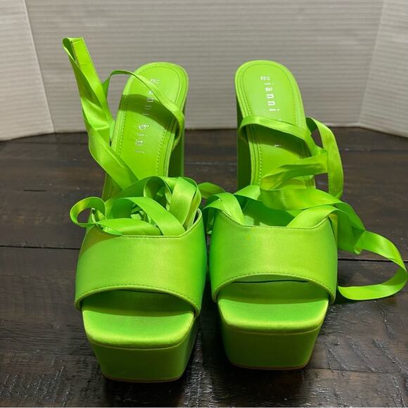 Gianni Binni satin platform ankle wrap heels size 11 - Picture 15 of 16